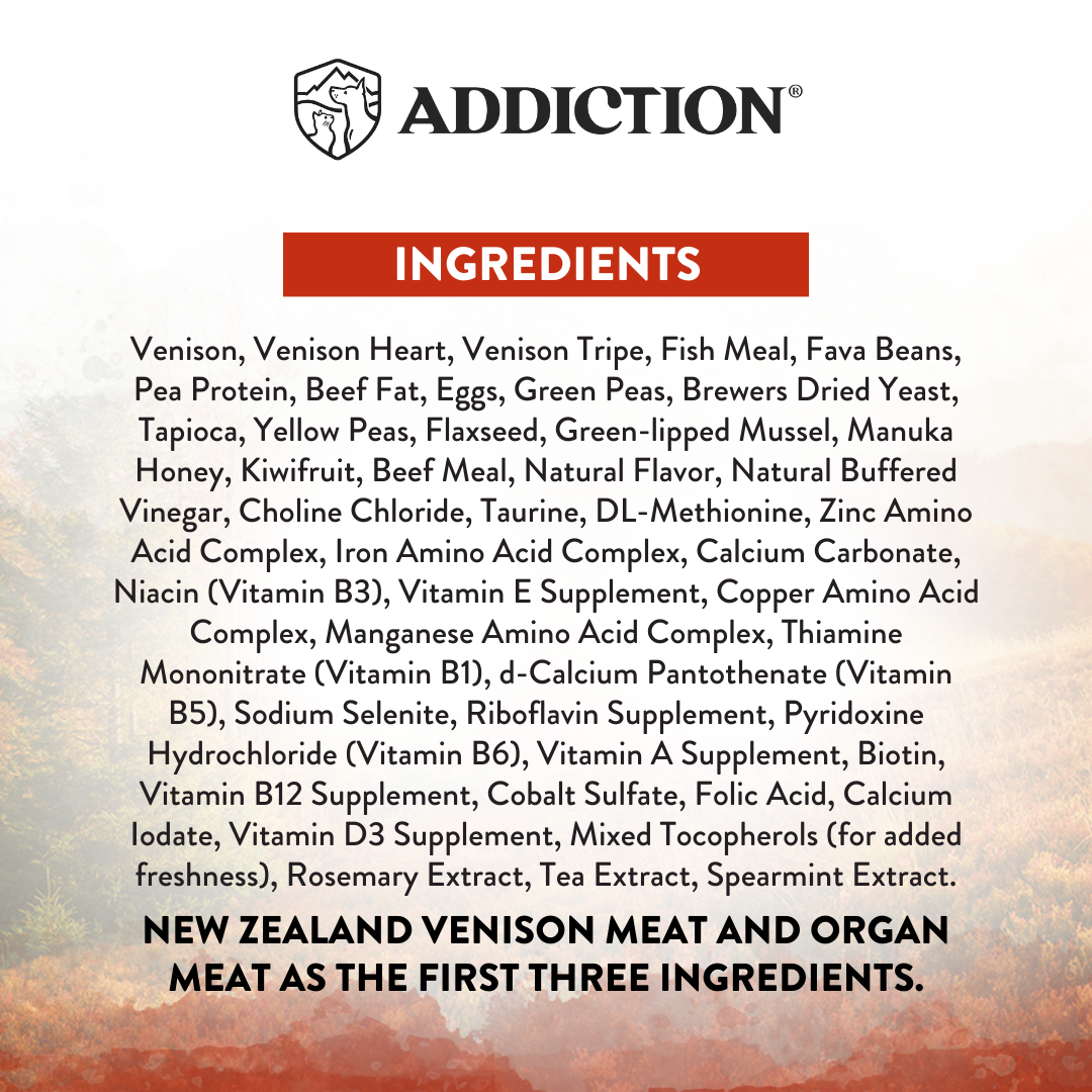 SALE 10% OFF -- Addiction Wild Islands Forest Meats New Zealand Venison High Protein Dry Dog Food