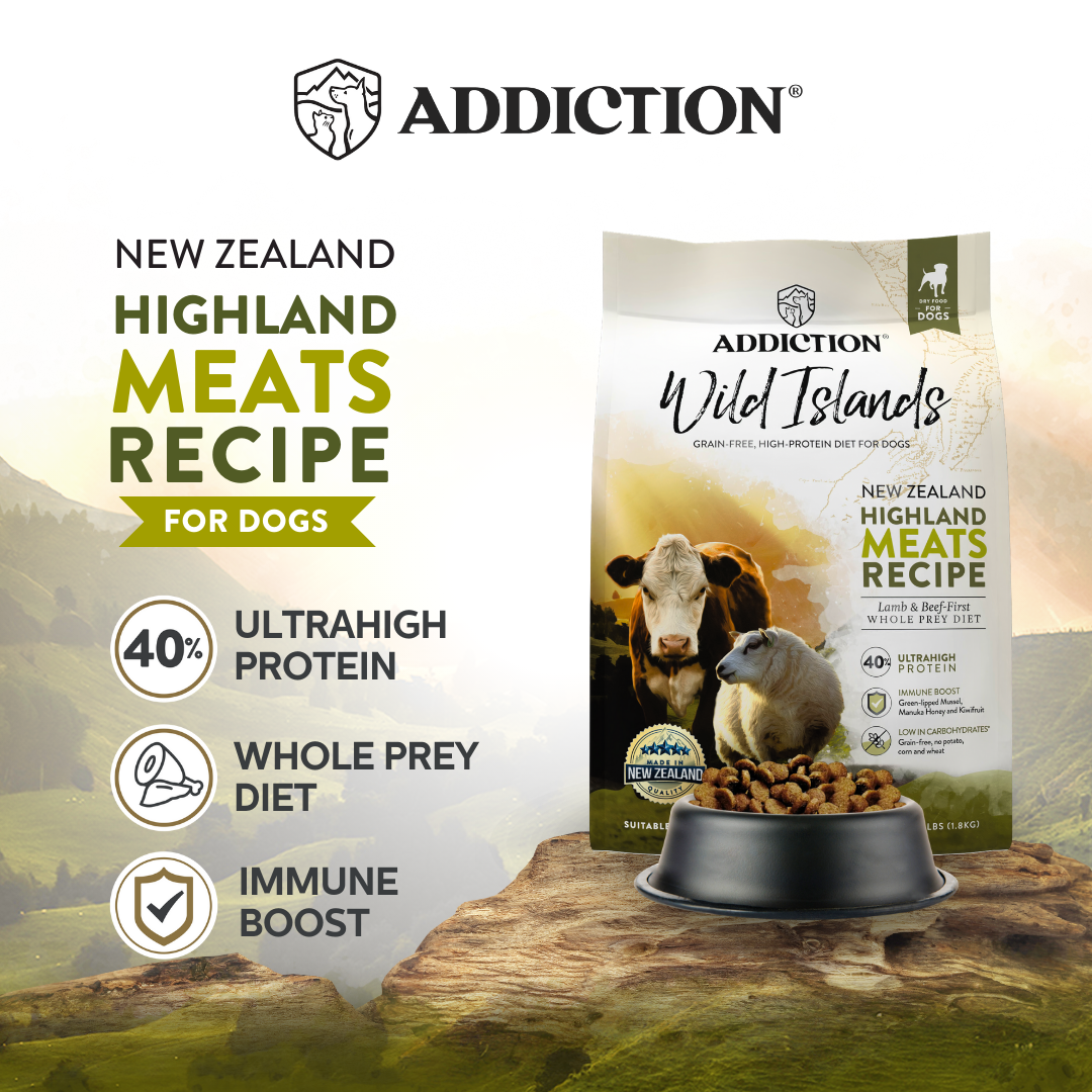 SALE 10% OFF -- Addiction Wild Islands Highland Meats High Protein New Zealand Beef and Lamb Dry Dog Food