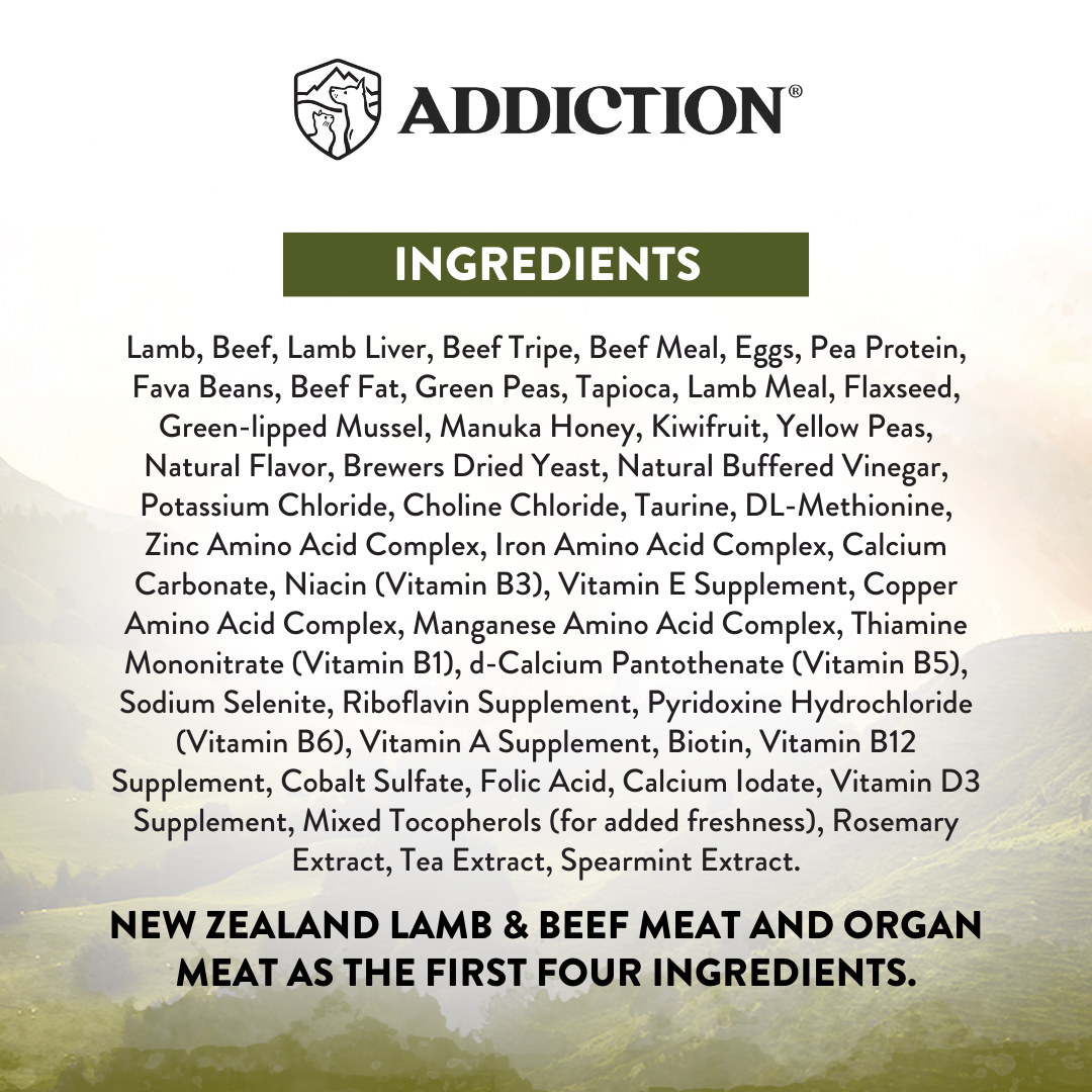 SALE 10% OFF -- Addiction Wild Islands Highland Meats High Protein New Zealand Beef and Lamb Dry Dog Food