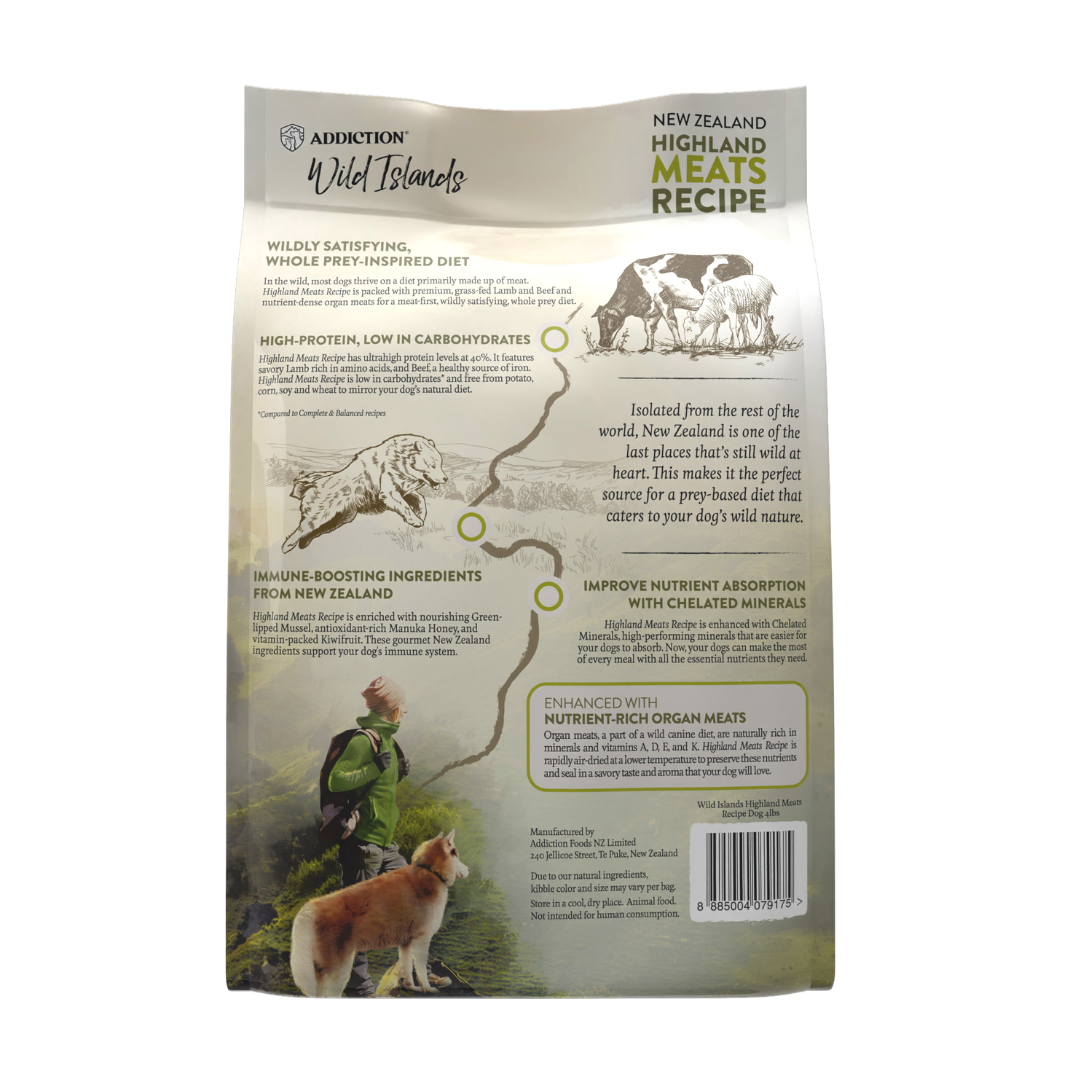SALE 10% OFF -- Addiction Wild Islands Highland Meats High Protein New Zealand Beef and Lamb Dry Dog Food