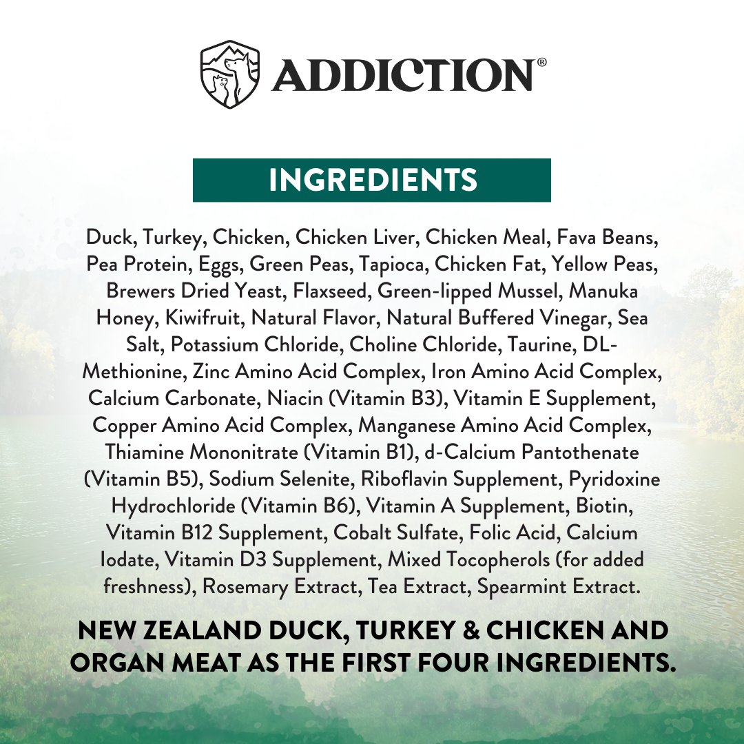 SALE -- 10% OFF 1.8KG OR 20% OFF 9 KG -- Addiction Wild Islands Island Birds New Zealand Duck Turkey and Chicken Dry Dog Food