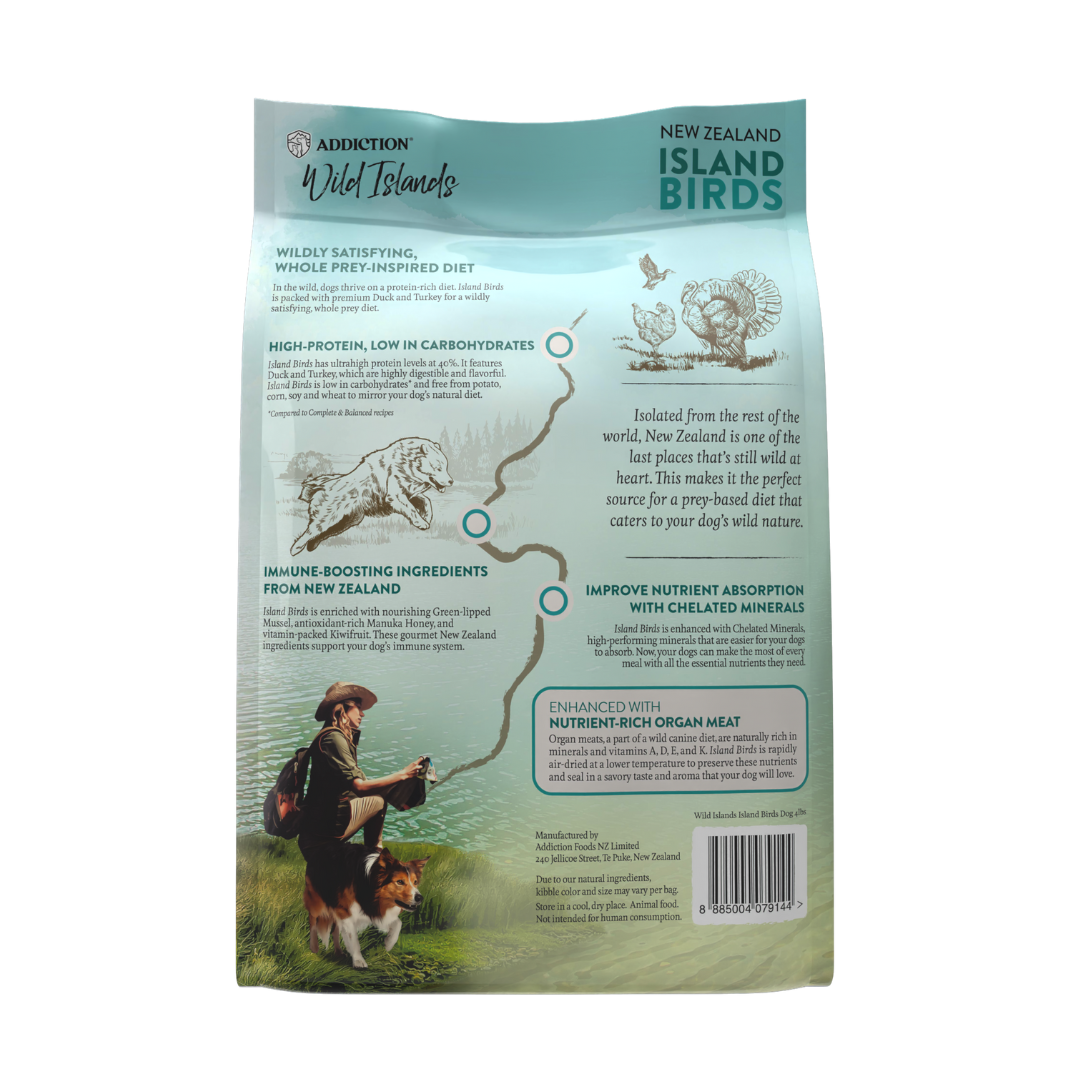 SALE -- 10% OFF 1.8KG OR 20% OFF 9 KG -- Addiction Wild Islands Island Birds New Zealand Duck Turkey and Chicken Dry Dog Food