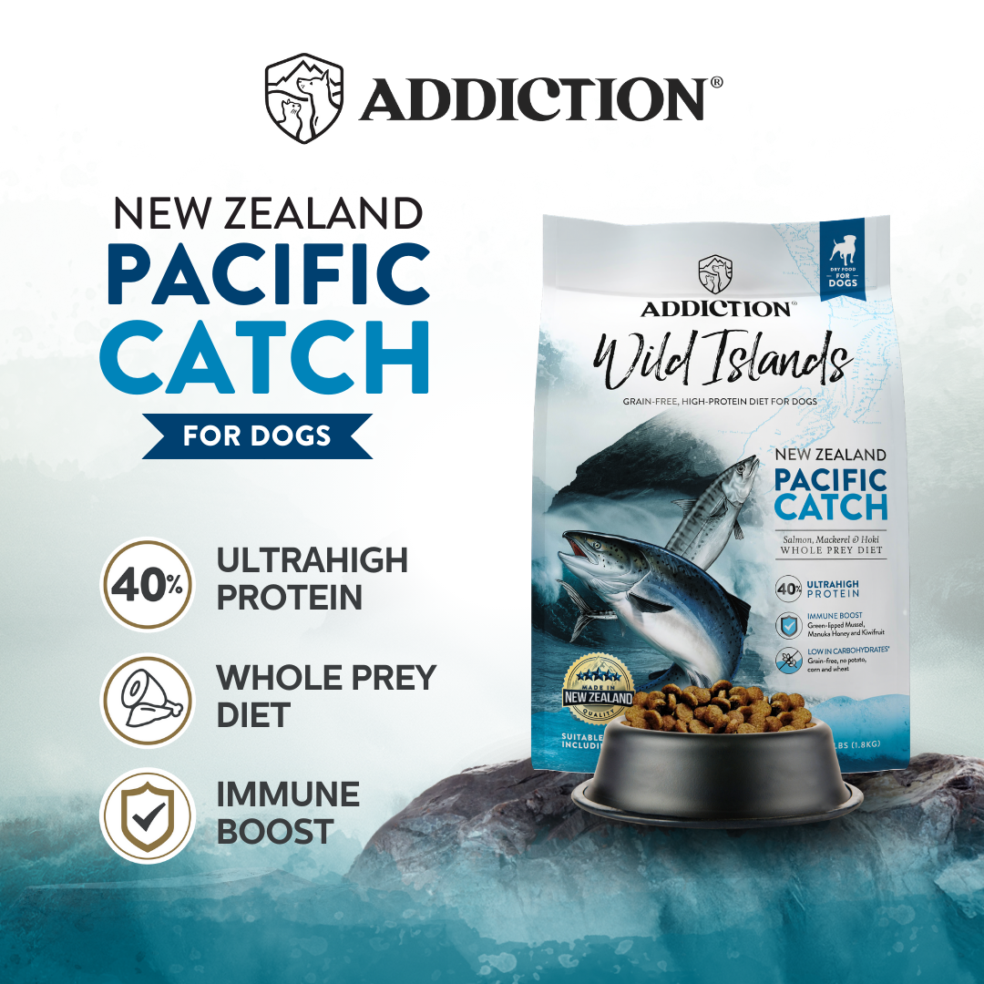 SALE -- 10% 9KG OFF OR 20% OFF 1.8KG -- Addiction Wild Islands Pacific Catch New Zealand Salmon Mackerel & Hoki Dry Dog Food