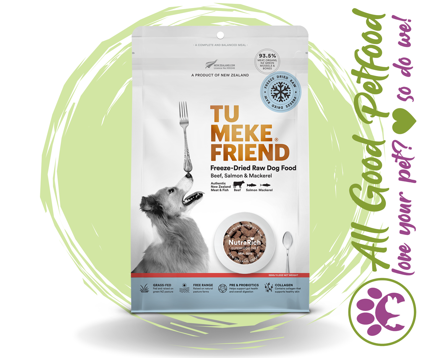 Tu Meke Freeze-Dried Natural Dog Food Beef, Salmon & Mackerel 320g
