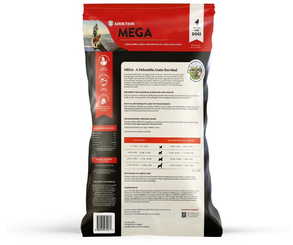 SAVE 19% - Addiction Mega 20KG BEST PRICED Complete and Balanced Lamb & Beef Dog Food - $8.49 per kg