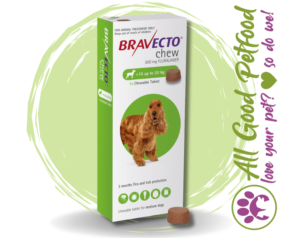 Bravecto Chewable Tablets 500mg Medium Dogs 10kg 20kg All Good Petfood