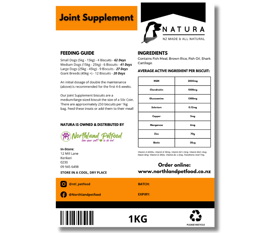 Natura Joint Supplement - MSM Chondroitin and Glucosamine Dog Joint Supplement