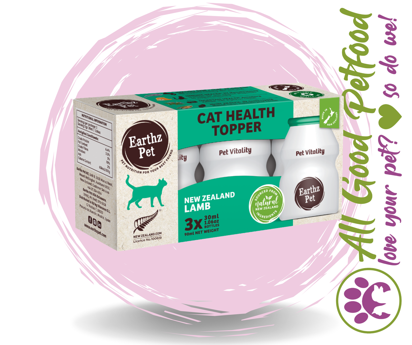 Earthz Pet Cat Vitality Gravy – New Zealand Lamb (30ml × 3 Pack)