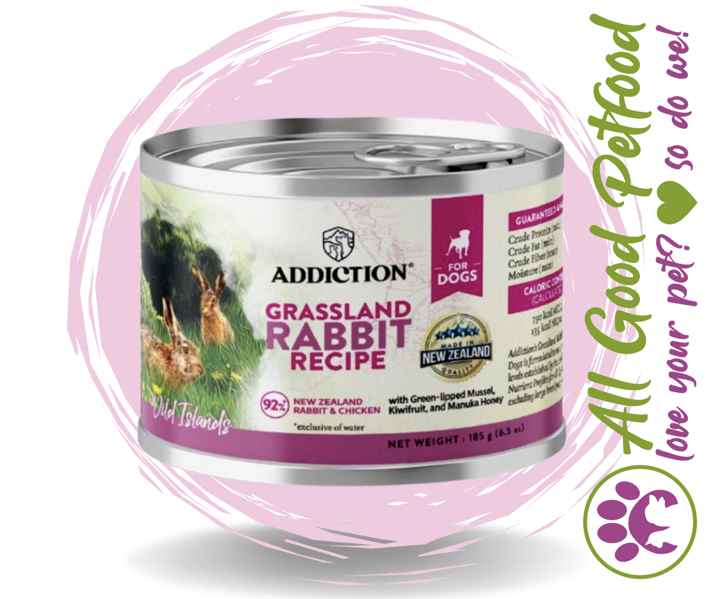 Addiction Grassland Rabbit Wet Dog Food Can 185g