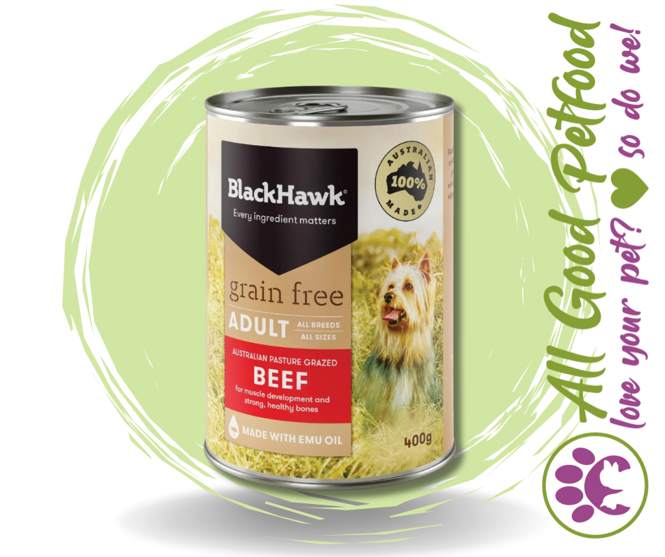 SALE -- 4 for $20 -- BlackHawk Grain Free Beef Can - 400g