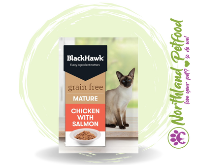 SALE -- 20% OFF -- BlackHawk Mature Cat Grain Free Chicken & Salmon - 85g*