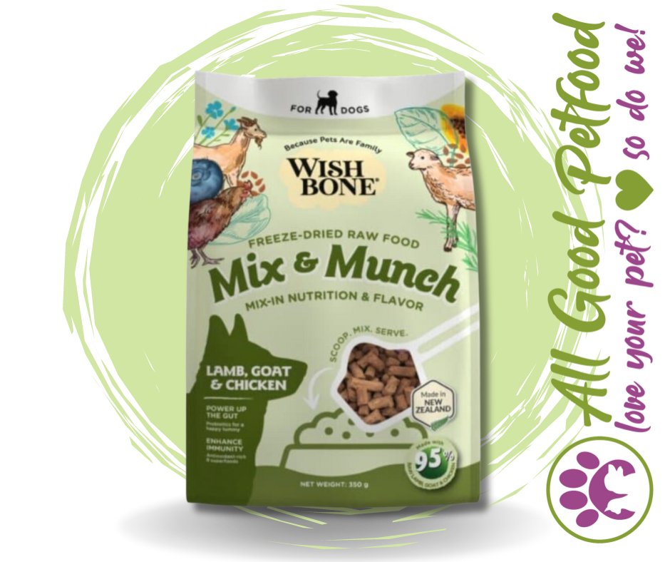 Wishbone Mix & Munch Lamb, Goat & Chicken Freeze-Dried Raw Food Toppers for Dogs 350g