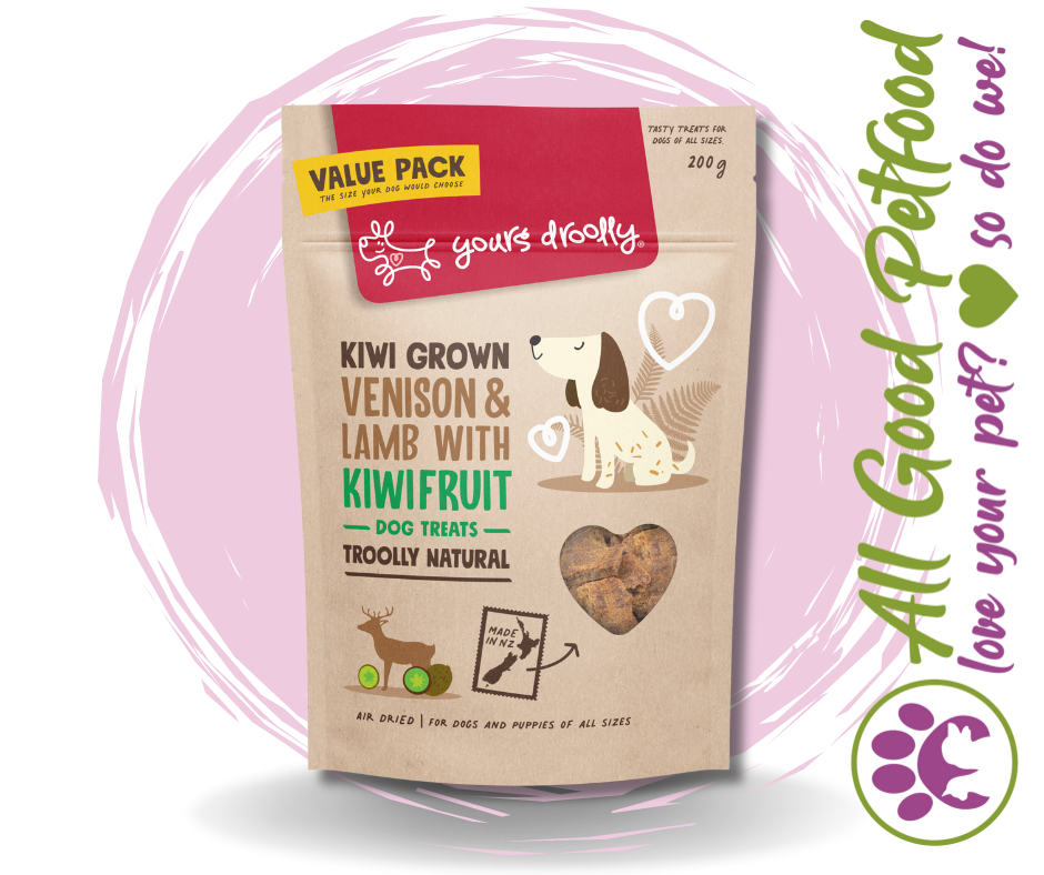 Yours Droolly Natural Dog Treats - Kiwi Grown Venison & Lamb with Kiwifruit