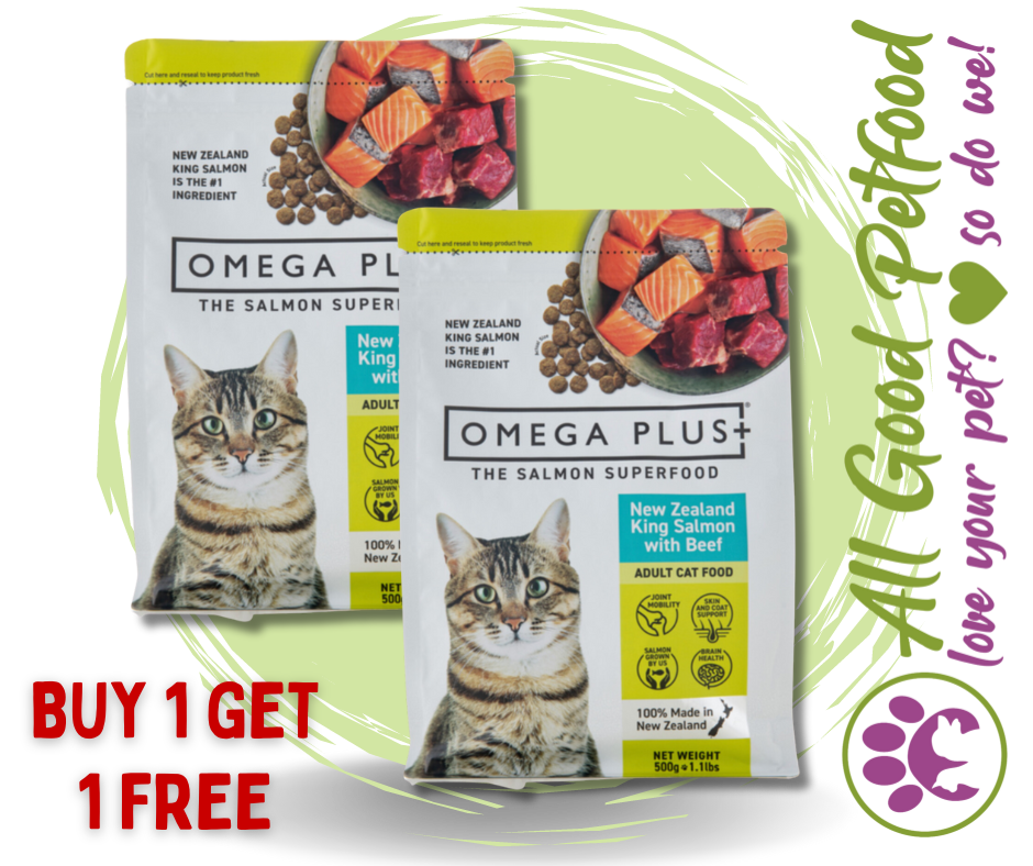 BUY 1 GET 1 FREE Omega Plus King Salmon Dry Cat Food With Beef 1.5kg