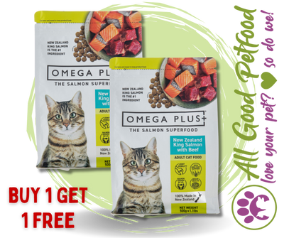 BUY 1 GET 1 FREE Omega Plus King Salmon Dry Cat Food With Beef 1.5kg