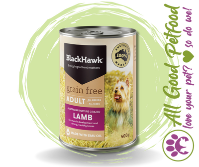 SALE -- 4 for $20 -- BlackHawk Grain Free Lamb Can - 400g