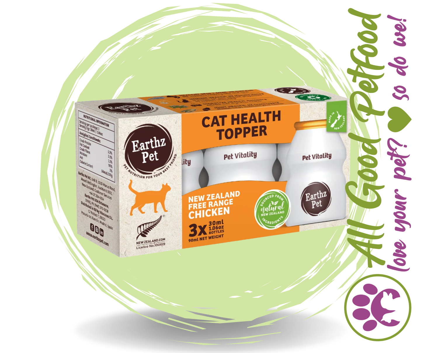 Earthz Pet Cat Vitality Gravy – Free Range Chicken (30ml x 3 Pack)