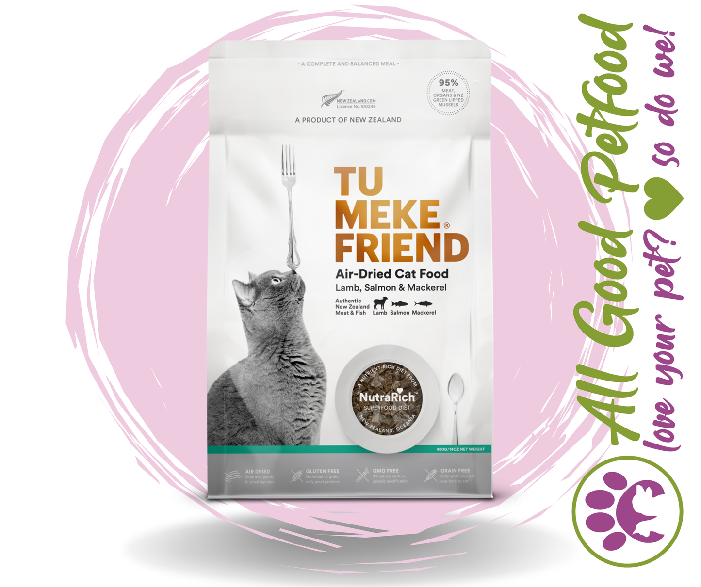 50% OFF SALE Tu Meke air dried Natural Cat Food Lamb, Salmon & Mackerel 400g