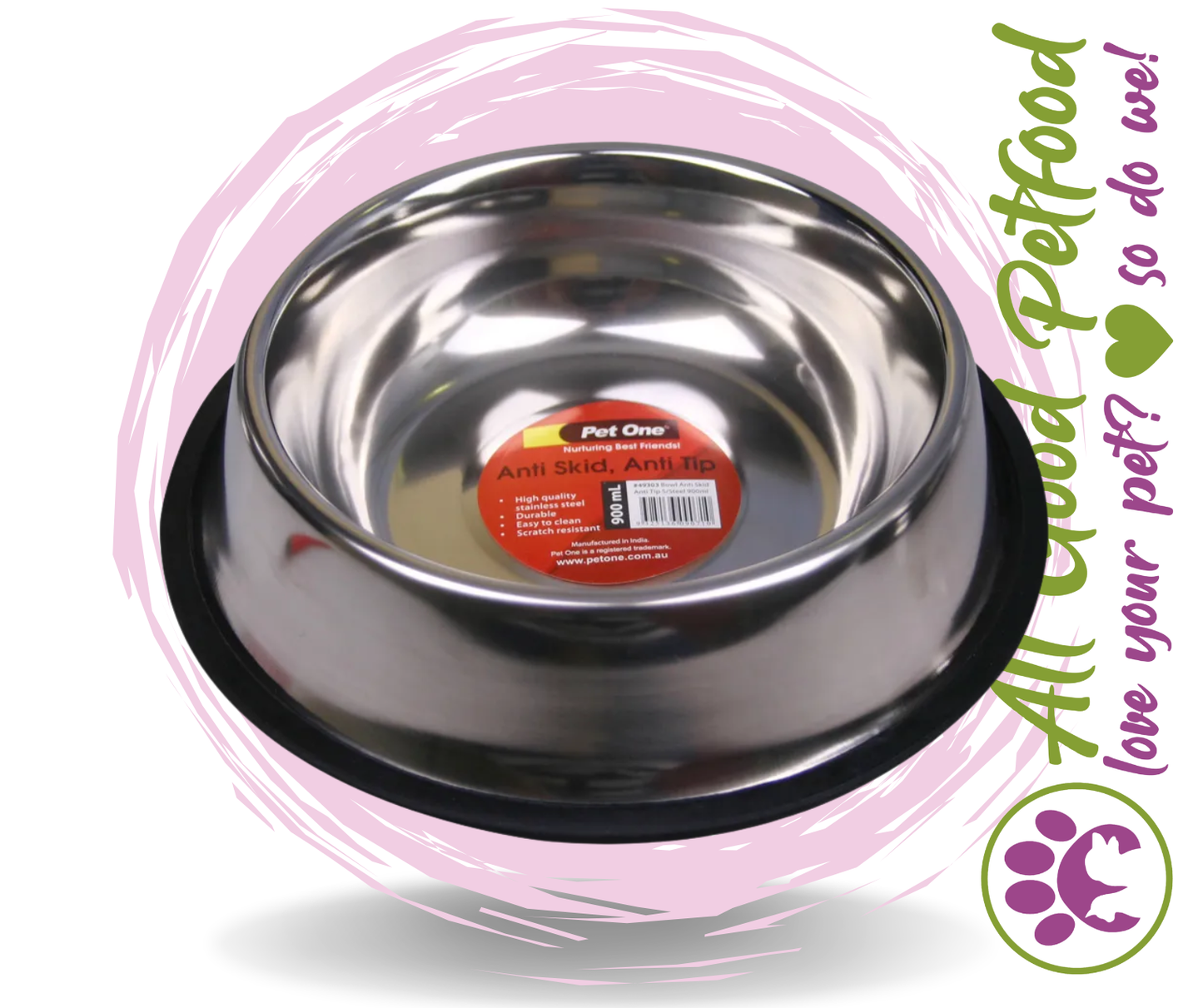 Pet One Stainless Steel Bowl [Anti Skid Anti Tip]