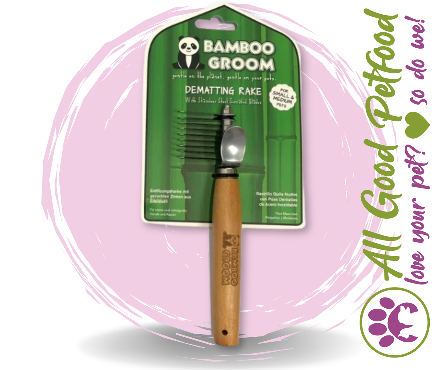 Bamboo Groom Dematting Rake - With Stainless Steel Serrated Blades - Large