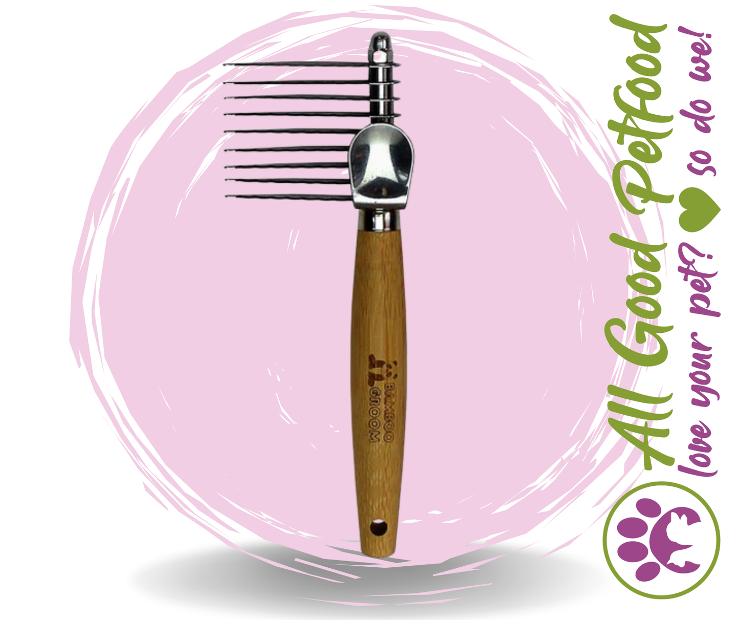 Bamboo Groom Dematting Rake - With Stainless Steel Serrated Blades - Large
