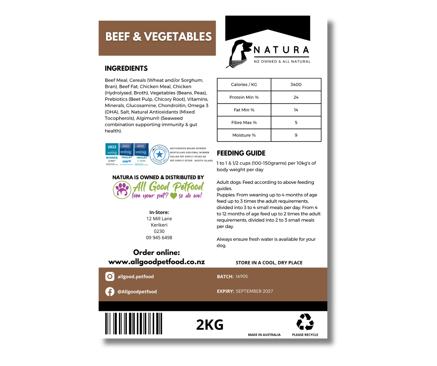 SALE 10% OFF Natura Beef & Vegetables Dog