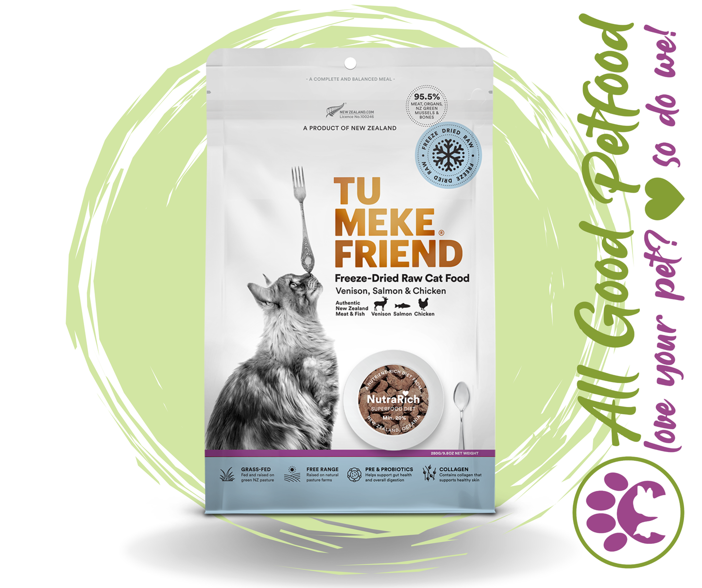 Tu Meke Freeze-Dried Natural Cat Food Venison, Salmon & Chicken 280g