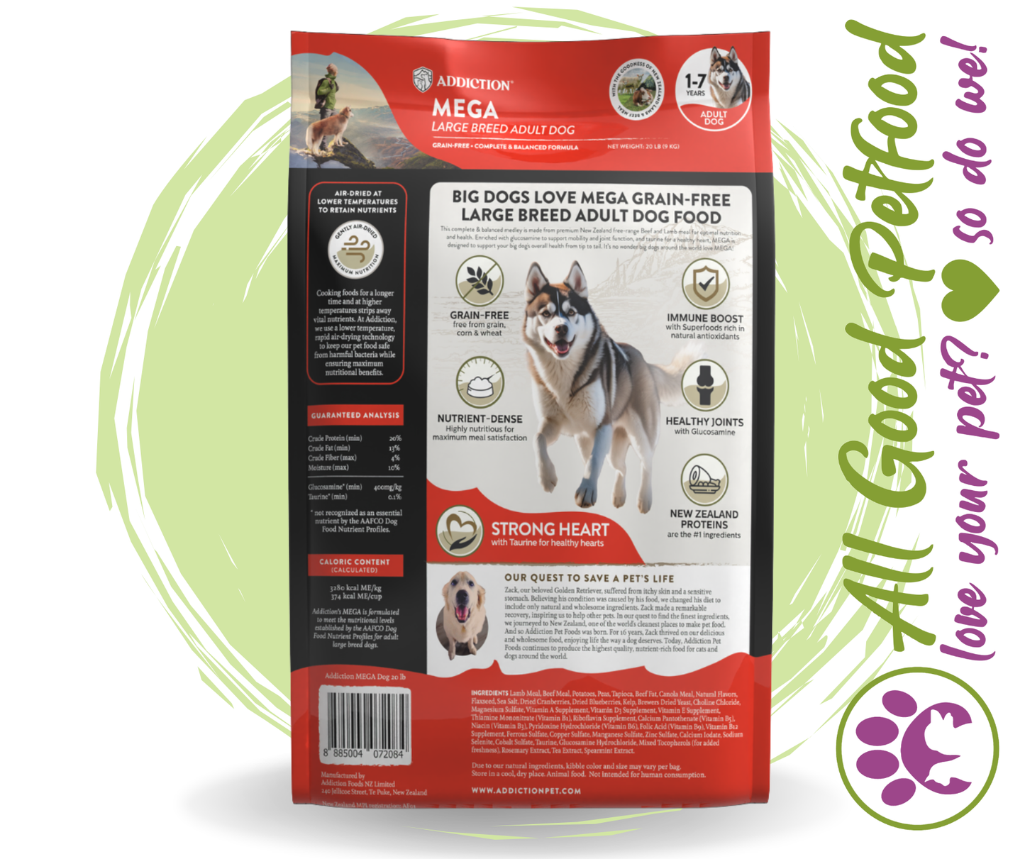 SALE 10% OFF Addiction Mega 9KG Complete and Balanced Lamb & Beef Dog Food - $10.40 per kg