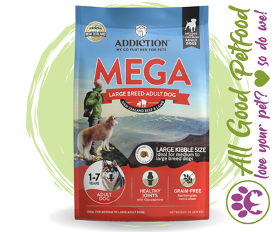 SALE 10% OFF Addiction Mega 9KG Complete and Balanced Lamb & Beef Dog Food - $10.40 per kg